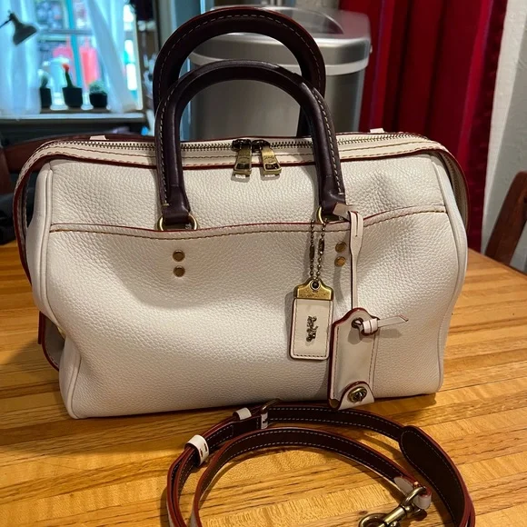 Coach Rogue Satchel in Chalk White pebbled leather old brass hardware. - Picture 3 of 16